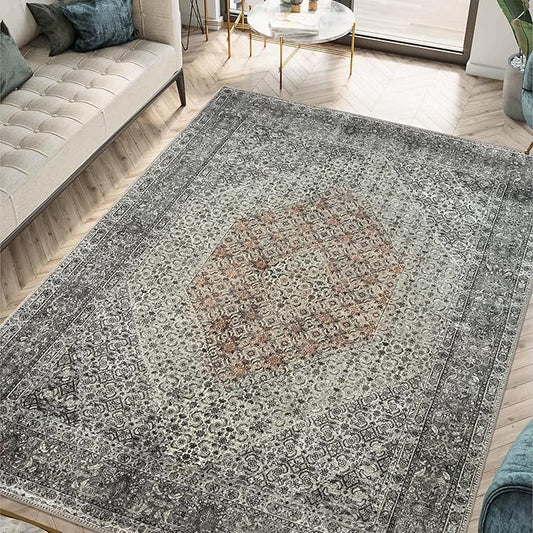 Keen Home Design 8x10 Rug - Machine Washable Area Rug with Non-Slip Backing, Ideal for Living Room, Dining Room, Bedroom - Vintage, Easy Clean, Durable, Low Pile - (8' x 10')
