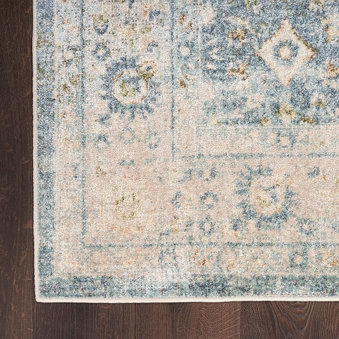 Nourison Home Astra Machine Washable Teal Beige 4' x 6' Area Rug Easy Clean, Non Shedding, Bed Room, Living Room, Dining Room, Kitchen (4' x 6')