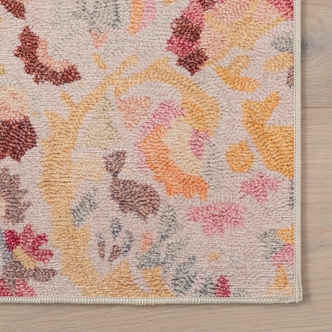 Dash & Albert INES Multi Machine Washable Rug, Runner-2.5 X 8 Feet, Multicolored/Yellow Floral Pattern