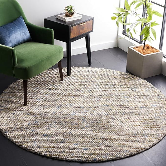 Safavieh Natura Collection Accent Rug - 3' Round, Ivory & Multi, Handmade Wool Blend, Textured Design, Ideal for Living Room, Bedroom, Dining Space (NAT620D)