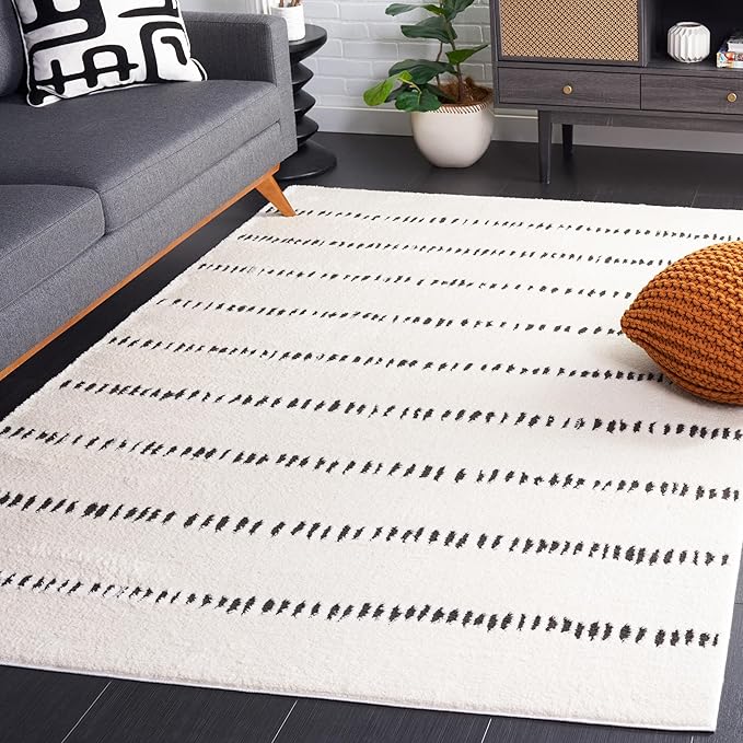 SAFAVIEH Melody Collection Square Rug - 6'7" Square, Ivory & Black, Modern Design, Ideal for High Traffic Areas in Bedroom, Dining Room & Kitchen (MEL114A-7SQ)