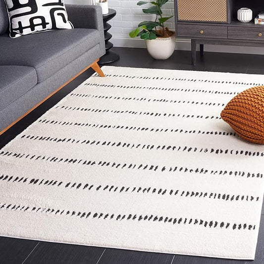 SAFAVIEH Melody Collection Square Rug - 6'7" Square, Ivory & Black, Modern Design, Ideal for High Traffic Areas in Bedroom, Dining Room & Kitchen (MEL114A-7SQ)