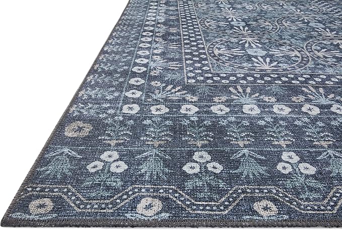 Loloi Rifle Paper Co. Maison Collection MAO-03 Rosette Blue 8'-4" x 11'-6", .19" Pile Height, Area Rug