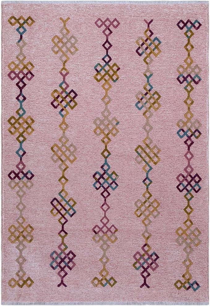 Alfa Rich 7x10 Light Pink Washable Area Rugs for Living Room Bedroom Kitchen Girls Decor Cotton Rug