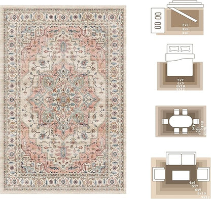 Area Rug 2x3 Entryway Rug Soft Washable Doormat Non Slip Low Pile Lightweight Carpets Indoor Faux Wool Small Rug for Entrance, Kitchen, Bedroom, Living Room