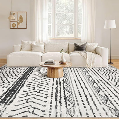Nakagishi Black Rug Living Room Rugs: 10x14 Machine Washable Boho Large Neutral Modern Soft Moroccan Stain Resistant Indoor Floor Non Slip Accent Carpet for Bedroom Nursery Kids Playroom Office