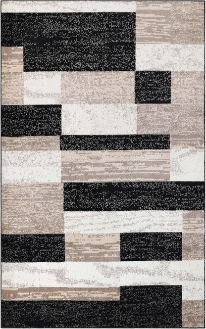 Superior Indoor Area Rug, Jute Backing, Plush Modern Rugs for Entryway, Kitchen Floors, Office Floor Cover, Color Block Rugs, Rockwood Collection, 8' x 10', Ivory/Beige