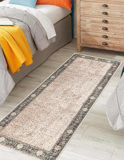 Keen Home Design 2x7 Rug - Machine Washable Runner Rug with Non-Slip Backing, Ideal for Hallway, Entryway, Kitchen, Laundry Room - Vintage, Easy Clean, Durable, Low Pile - (2'6" x 7')