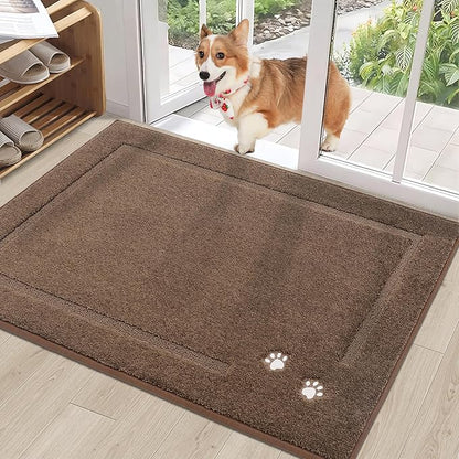 BEQHAUSE Dog Door Mat for Muddy Paws 32"x48" Dirt Trapper Absorbent Doormat Non Slip Entryway Rugs Washable Stain Resistant Welcome Floor Mat Soft Low-Profile for Front Back Door, Brown