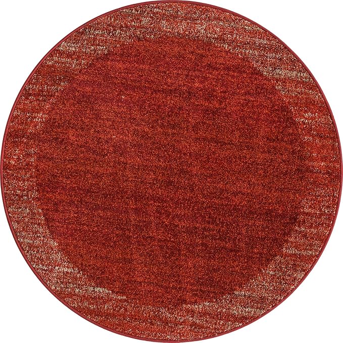 Rugs.com Angelica Collection Rug – 4 Ft Round Terracotta Medium Rug Perfect for Kitchens, Dining Rooms