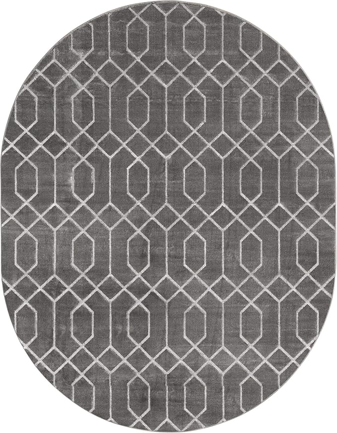 Unique Loom Marilyn Monroe Glam Collection Area Rug - Trellis (7' 10' x 10' Oval, Gray Silver/ Silver)