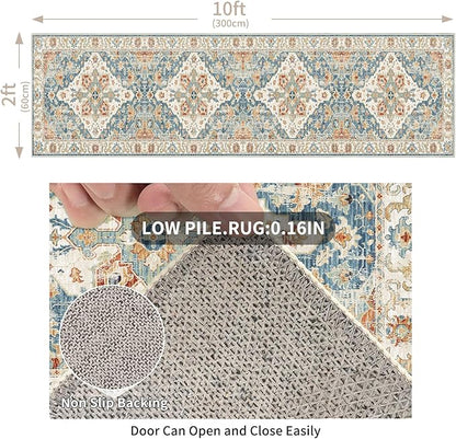 Enkor Runner Rugs for Hallway, 2x10 Washable Soft Non Slip Floor Rugs for Kitchen, Modern Mat for Living Room Bedroom Entryway Orange & Blue