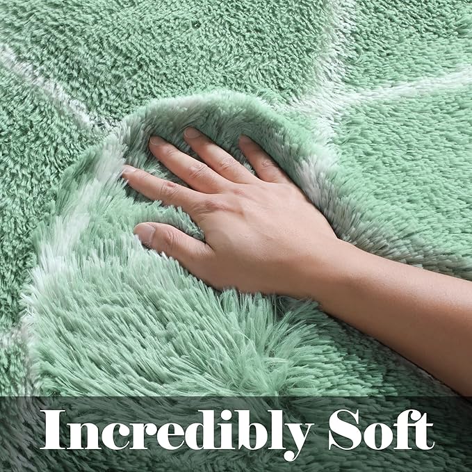 ONASAR Rugs for Living Room Bedroom, 5x8 Washable Fluffy Sage Green and White Area Rug, Geometric Boho Soft Plush Shaggy Floor Carpets for Nursery Kids Girls Boys Teen Dorm Home Decor Aesthetic