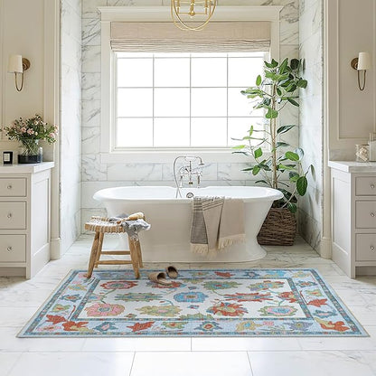 Fame Living Colorful Oushak Rug, Modern, Vintage, Turkish, Eclectic, Floral, Pastel, Washable, Extra Large Area Rugs for Living Room, Dining, Bedroom, Lounge, 9'x12'