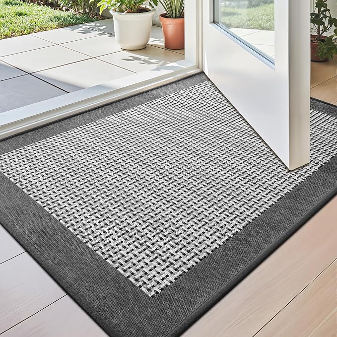 LUMI Inside Door Mat for Entry 24"x36", Absorbent, Dirt Trapper, Low Profile Thin, Non Slip Mats with Rubber Backing, Ideal for Indoor, High Traffic, Garage, Entrance, Classic Grey