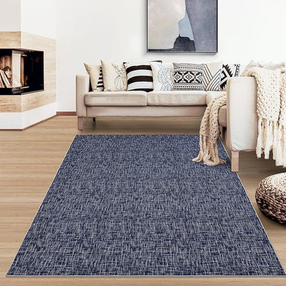 RUGSREAL Bedroom Area Rug 4x6 Modern Abstract Area Rug Stain Resistant Small Living Room Rug Contemporary Dining Room Rug Non-Slip Solid Rug Aesthetic Accent Floor Carpet for Kitchen Office, Blue