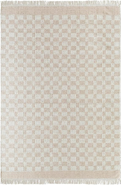 Mark&Day Wool Rugs, 2x8 Clinten Solid and Border Tan Runner Checkered Rug, Tan Ivory Carpet for Hallway, Kitchen, Bedroom or Living Room (2'6" x 8' Runner)