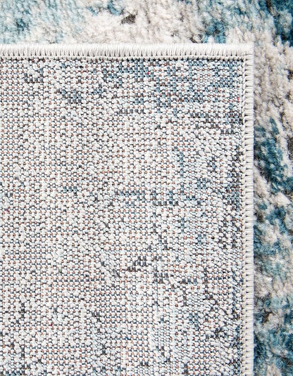 Rugs.com Leipzig Collection Rug – 8 Ft Runner Blue Low-Pile Rug Perfect for Hallways, Entryways