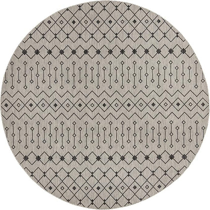 Unique Loom Outdoor Trellis Collection Area Rug - Tribal Trellis (10' 8" Round, Gray/ Black)