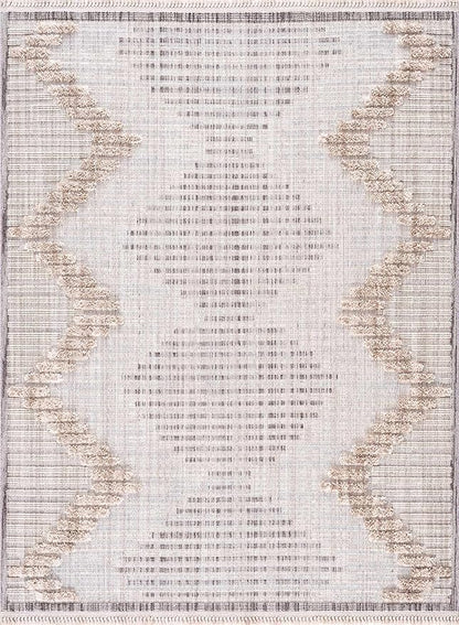 Hauteloom Maulawin Farmhouse Living Room Bedroom Southwestern Tribal Area Rug - Soft Shaggy High Low Carpet - High Pile - Bohemian, Boho - Gray, Brown, Beige, Cream - 6'7" x 9'
