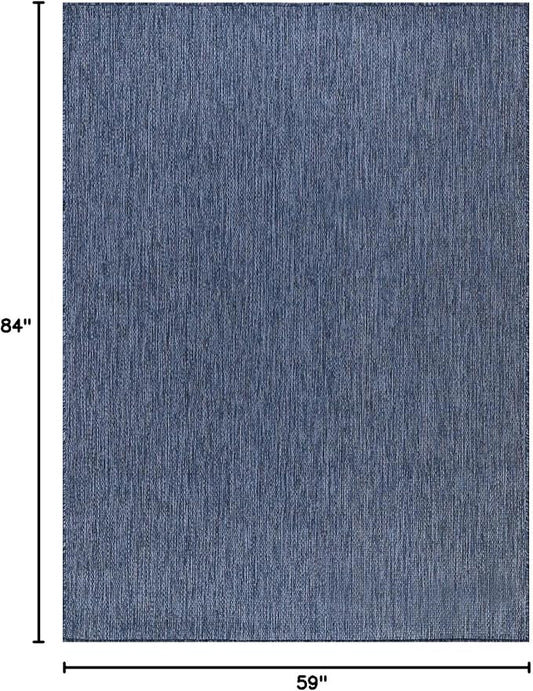 Beverly Rug Indoor Outdoor Rug 5x7, Washable Outside Carpet for Patio, Deck, Porch, Solid Modern Area Rug, Water Resistant, Azure Blue