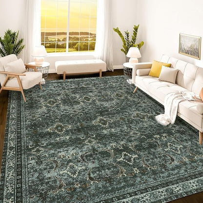 Istana 8x10 Area Rug - Dark Green 8x10 Rugs for Living Room - Foldable Rugs for Bedroom - Stain Resistant Washable Rug - Eco-Friendly Area Rugs - Easy to Clean Living Room Rug
