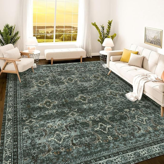 Istana 8x10 Area Rug - Dark Green 8x10 Rugs for Living Room - Foldable Rugs for Bedroom - Stain Resistant Washable Rug - Eco-Friendly Area Rugs - Easy to Clean Living Room Rug