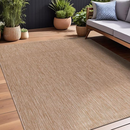 Beverly Rug Indoor Outdoor Rug 8x10, Washable Outside Carpet for Patio, Deck, Porch, Solid Modern Area Rug, Water Resistant, Jute Beige