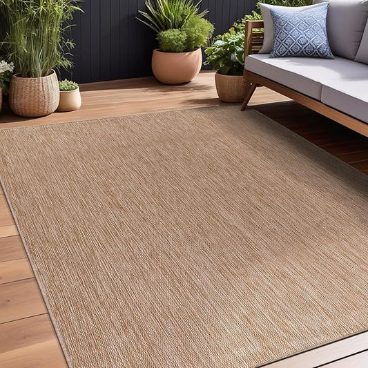 Beverly Rug Indoor Outdoor Rug 10x14, Washable Outside Carpet for Patio, Deck, Porch, Solid Modern Area Rug, Water Resistant, Jute Beige