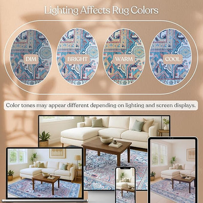 Washable Area Rug. Modern Farmhouse. Vintage. Turkish. Bohemian. Distressed. Oriental. Traditional. Rugs for Living Room. Dining. Bedroom. Office. Entryway. Foyer. (861NT, 2'5" x 13')