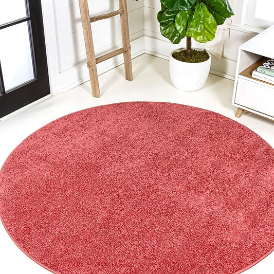 Eyely UES100E-4R Haze Solid Low-Pile Red 4' Round Area Rug, Pet Friendly, Stain Resistant, Easy Cleaning, for Bedroom, Living Room, Kitchen
