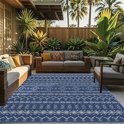 Indoor Outdoor Area Rug Washable Patio Rug Modern Moroccan Geometric Indoor Outdoor Carpet Rug Non Slip Non Shedding for Patio, Deck, Backyard, Porch (8x10)