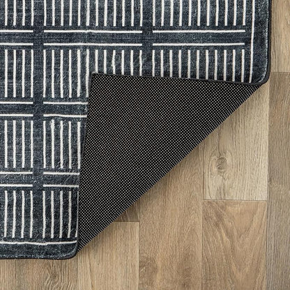 Rugshop Bohemian Stripe Lines Washable Non Slip Area Rug 2' x 4' Black
