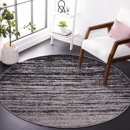 SAFAVIEH Adirondack Collection Area Rug - 8' Round, Silver & Black, Modern Ombre Design, Non Shedding & Easy to Clean, Ideal for Living Room, Bedroom, Office, Dining Space (ADR113A)