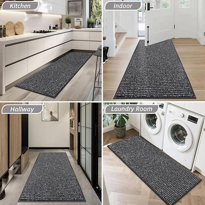 BEQHAUSE Dirt Trapper Door Mat 32" x 72", Non-Slip Washable Doormats Entrance Mat, Dirt Resistant and Absorbent Welcome Mat, Low Profile Floor Mats for Front Back Door and Entryway, Charcoal