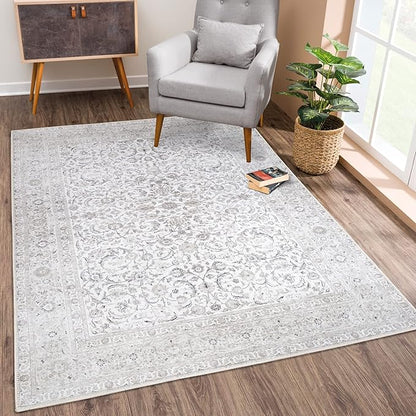 Bloom Rugs Washable Non-Slip 10x14 Rug - Beige/Off White Traditional Bordered Area Rug for Living Room, Bedroom, Dining Room, and Kitchen - Exact Size: 10' x 14'
