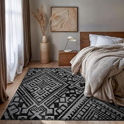Rugshop Boho Black Tribal Area Rug 5x7 Modern Indoor Carpet for Living Room, Bedroom, or Entryway – Non-Shedding, Low Pile Geometric Design 5' x 7'