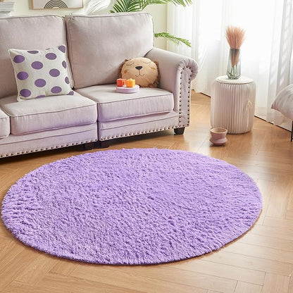 Andency Purple Round Area Rug for Bedroom, Shag Circle Rug 4'X4' for Room, Cute Fluffy Circular Carpet for Room, Shaggy Fuzzy Plush Rug for Room Dorm Playroom