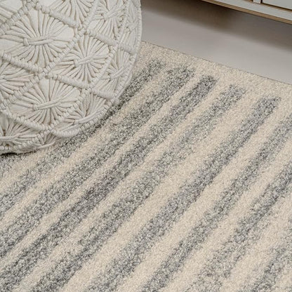 JONATHAN Y Khalil Modern Berber Stripe Cream/Gray Indoor Area Rug, 4x6, Contemporary, Bohemian, Easy-Cleaning for Living Room, Bedroom, Kitchen, Pet Friendly, Non-Shedding (MOH207C-4)