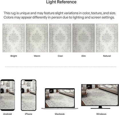 ReaLife Rugs Machine Washable Area Rug Runner - Living Room Bedroom Bathroom Kitchen Entryway Office - Padded Low Pile Stain Resistant Premium - Boho Farmhouse Vintage - Paige - Ivory 3' x 5'