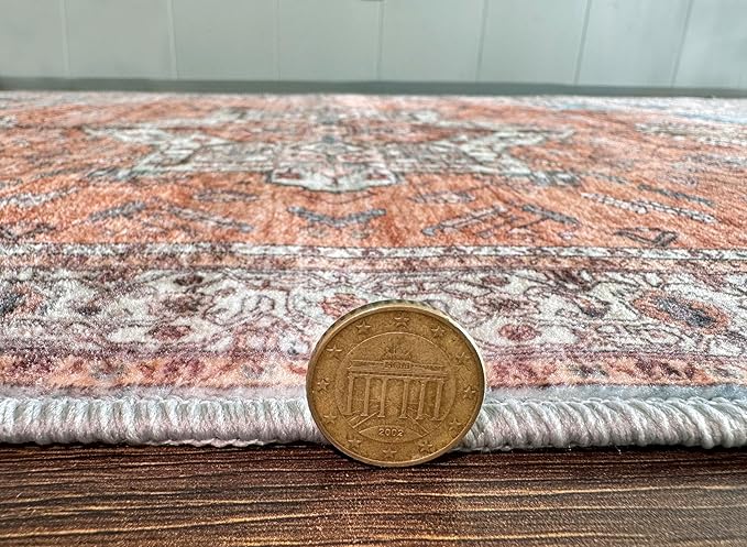 GLN Rugs Traditional Collection - Machine Washable Area Rug, Traditional Washable, Non Slip, Low Pile Chenille Rug, Living Room, Bedroom, Kitchen Rug (8' x 10' Terra/Multicolor)