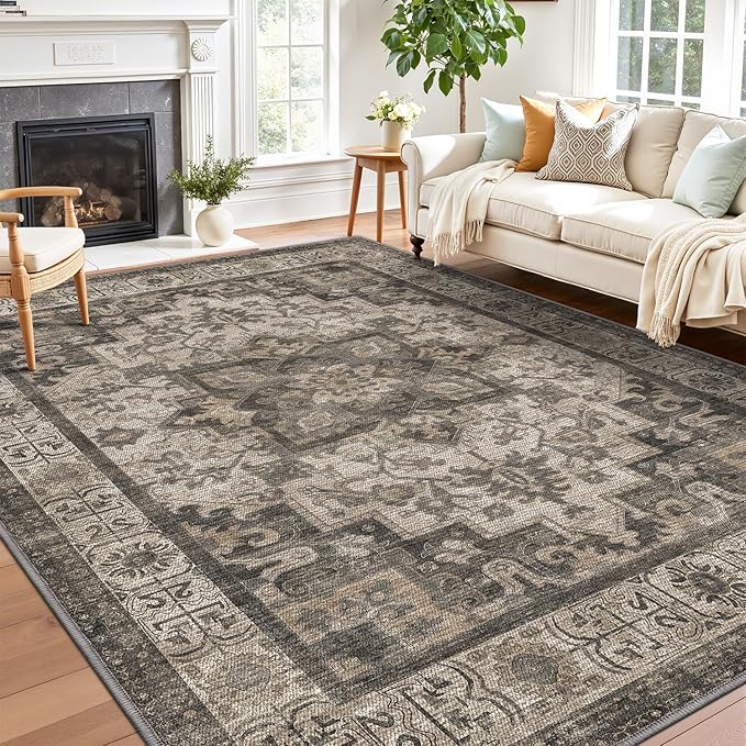 LUMI Washable Area Rug 8x12 for Living Room, Ultra Soft Stain Resistant Carpet with Non Slip Rubber Backing, Non-Shedding Low Pile Rugs for Bedroom, Dining Room, Indoor, Office