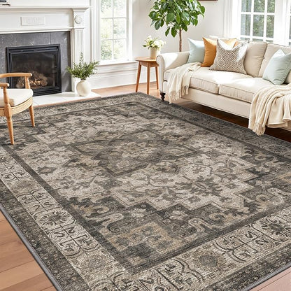 LUMI Washable Area Rug 5x8 for Living Room, Ultra Soft Stain Resistant Carpet with Non Slip Rubber Backing, Non-Shedding Low Pile Rugs for Bedroom, Dining Room, Indoor, Office