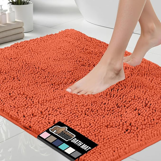 GORILLA GRIP Bath Rug Mat 60x24, Thick Soft Absorbent Chenille, Quick Dry Microfiber Mats, Rubber Backing Washable Shower Floor Rugs, Bathmat Runner, US Designed Bathroom Home Decor Accessories Coral