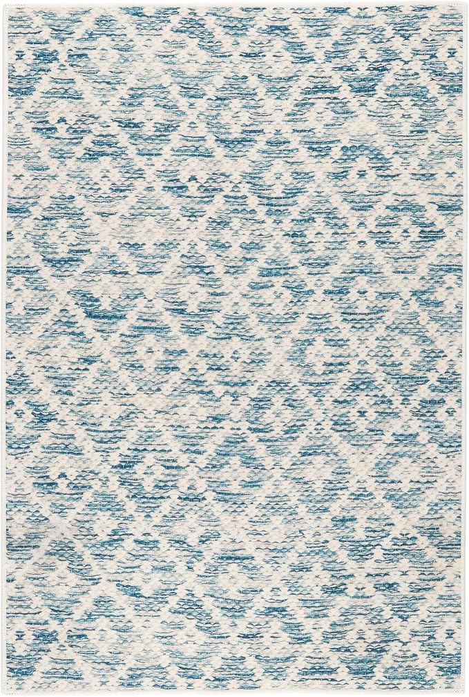 Dash and Albert Melange Diamond Machine Washable Area Rug - 4' x 6' Blue - Diamond Accent Rug - Anti-Slip Backing, Lightweight, Machine Washable, High Traffic Areas Kitchen, Mudroom, Laundry Room