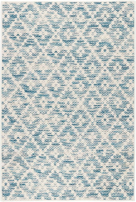 Dash and Albert Melange Diamond Machine Washable Area Rug - 4' x 6' Blue - Diamond Accent Rug - Anti-Slip Backing, Lightweight, Machine Washable, High Traffic Areas Kitchen, Mudroom, Laundry Room