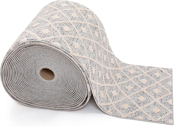Well Woven Custom Size Hallway Stair Runner - Choose Your Length - Ainsley Grey Diamond Trellis Geometric Tribal - 27 Inches Wide x 55 Feet Long Runner (27" x 55' Runner) Rug