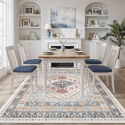 zesthome 5x8 Area Rugs for Living Room,Non-Slip Backing Washable Rugs,Vintage Large Area Rug，Stain Resistant Home Decor Rug (Multi,5'x8')