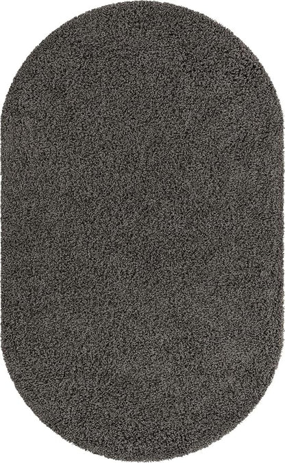 Unique Loom Solid Shag Collection Area Rug (5' 3" x 8' Oval, Graphite Gray)