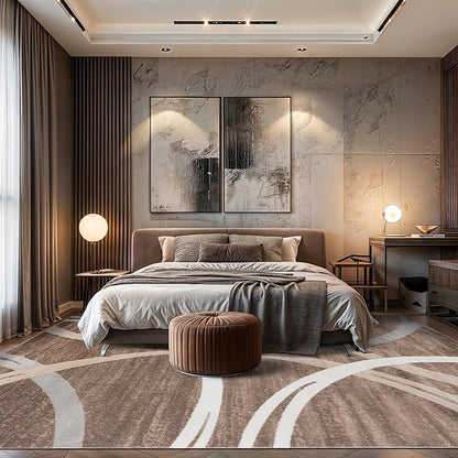 Rugshop Modern Wavy Circles Design Area Rug, Fade-Resistant Carpet for Living Room, Bedroom, or Dining Room, Grand Room,Open Spaces Brown, 12' x 15'